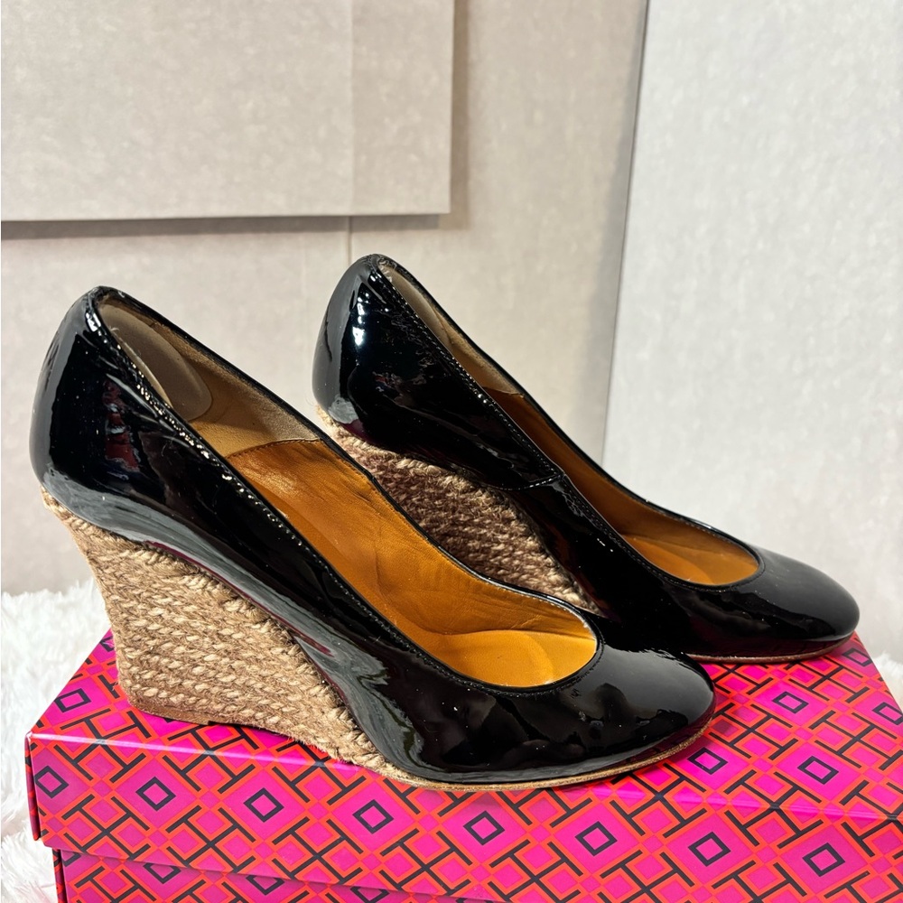 Lanvin black patent wedges